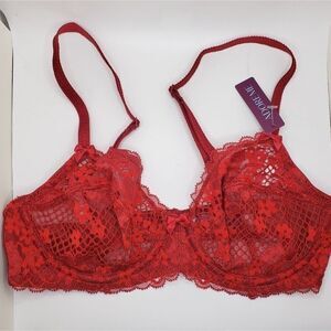 Adore me red lace see through underwire bra 32C NWT